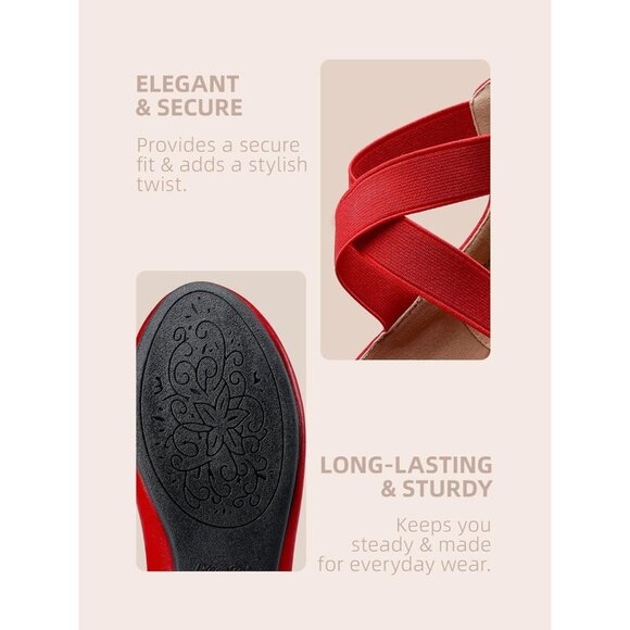 Dream Pairs Women Red Faux Suede Flats Comfortable Elastic Ankle Straps Shoes - Picture 4 of 8